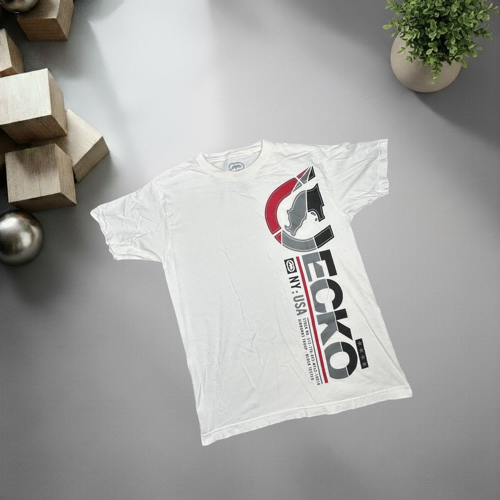 Ecko Unltd Vintage Y2K White Graphic T-Shirt‎ Mens Medium Rhino Logo Streetwear